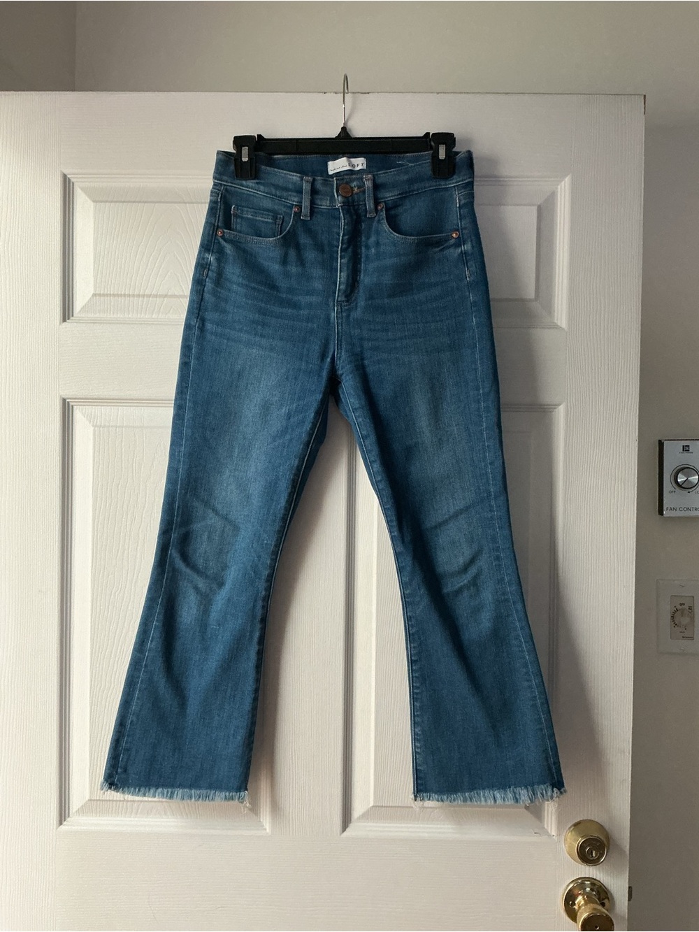 LOFT Blue Flare Jeans with Frayed Hem